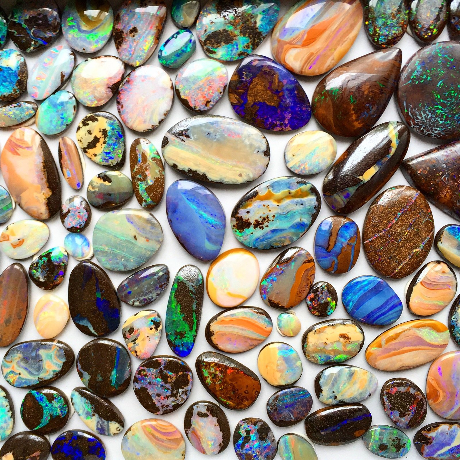 A collection of colorful Australian opals